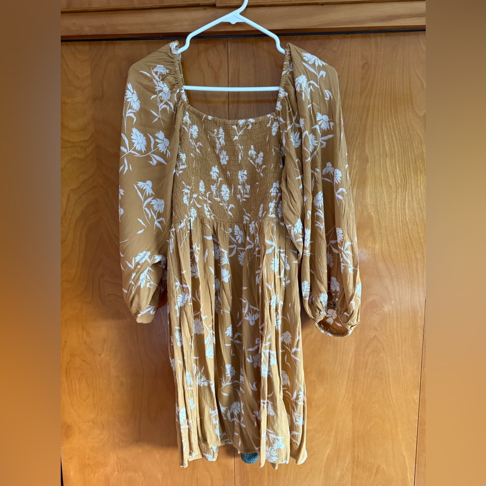 Billabong Mustard Yellow Floral Long Sleeve Dress